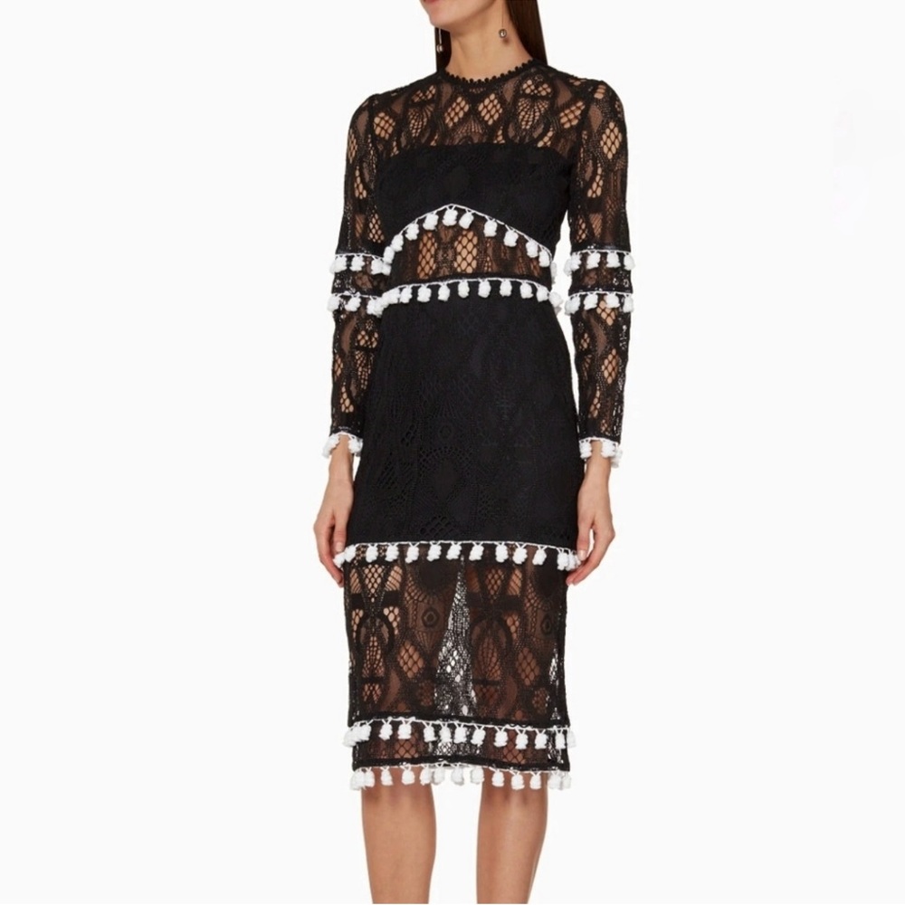 ALEXIS “Callie” Dress. Black lace, sheer, tassels